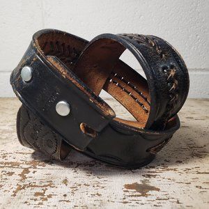 Men’s 34 ~ Black Laced Leather Belt ~ Hecho en Mexico ~ No Buckle